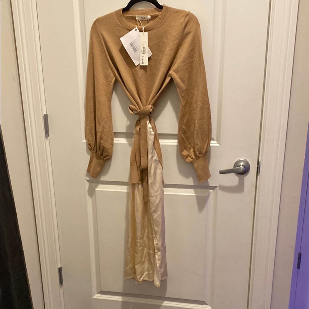 Tan Bishop Sleeve Long Dress for Casual Wear